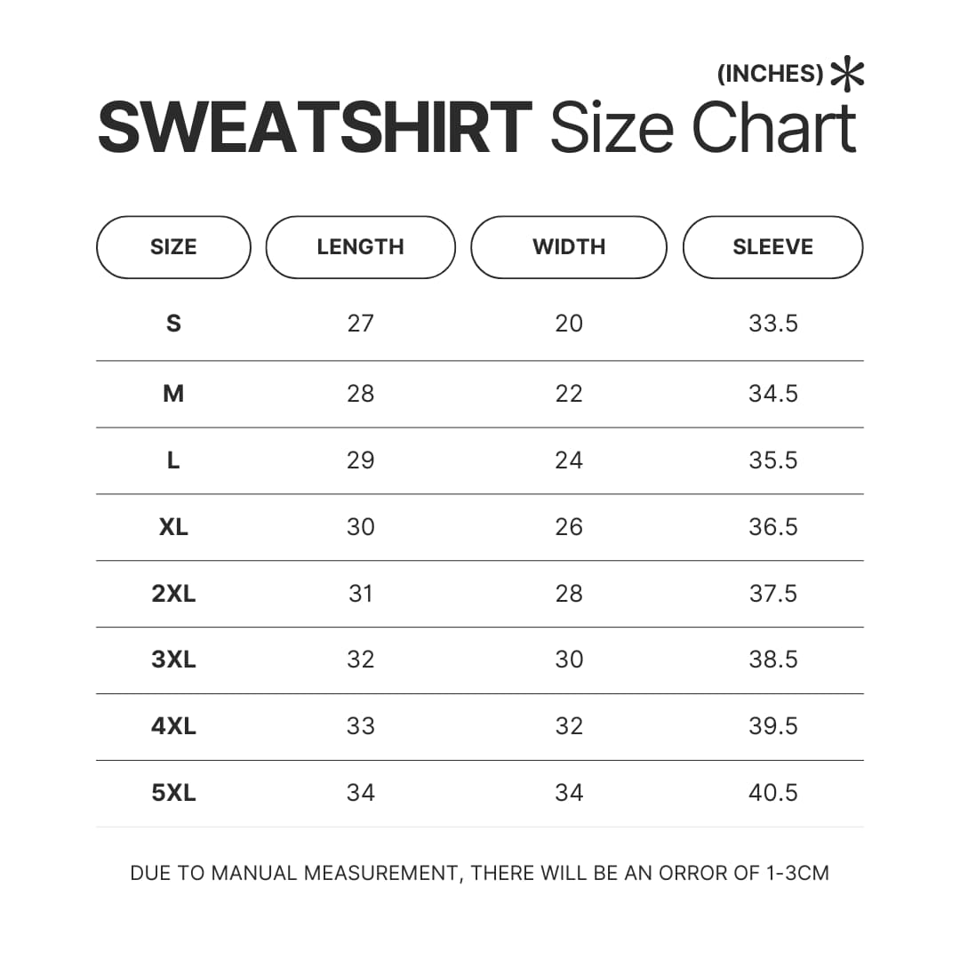 Sweatshirt Size Chart - Boruto Merch