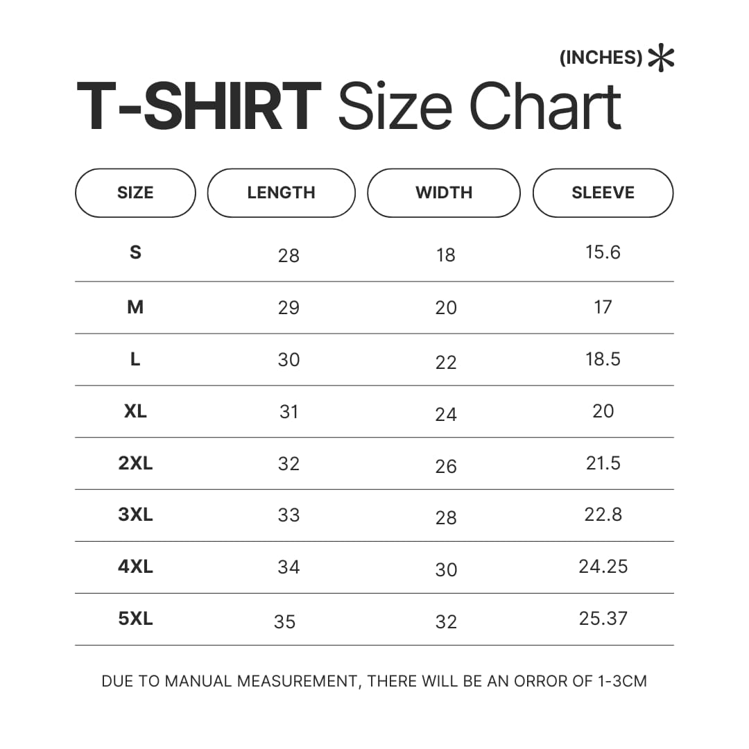 T shirt Size Chart - Boruto Merch