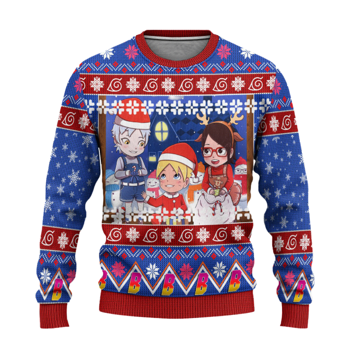 Boruto Anime Ugly Christmas Sweater Custom Blue Xmas 1