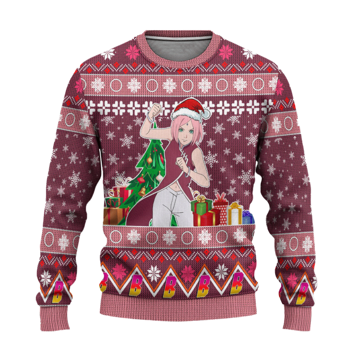 Sakura Uchiha Anime Ugly Christmas Sweater Custom Boruto Xmas 1