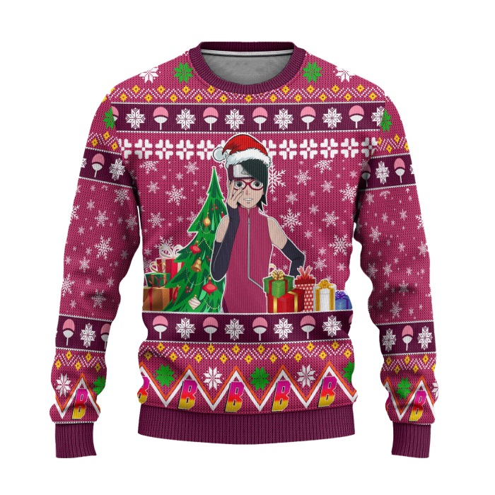 Sarada Uchiha Anime Ugly Christmas Sweater Custom Boruto Xmas 1